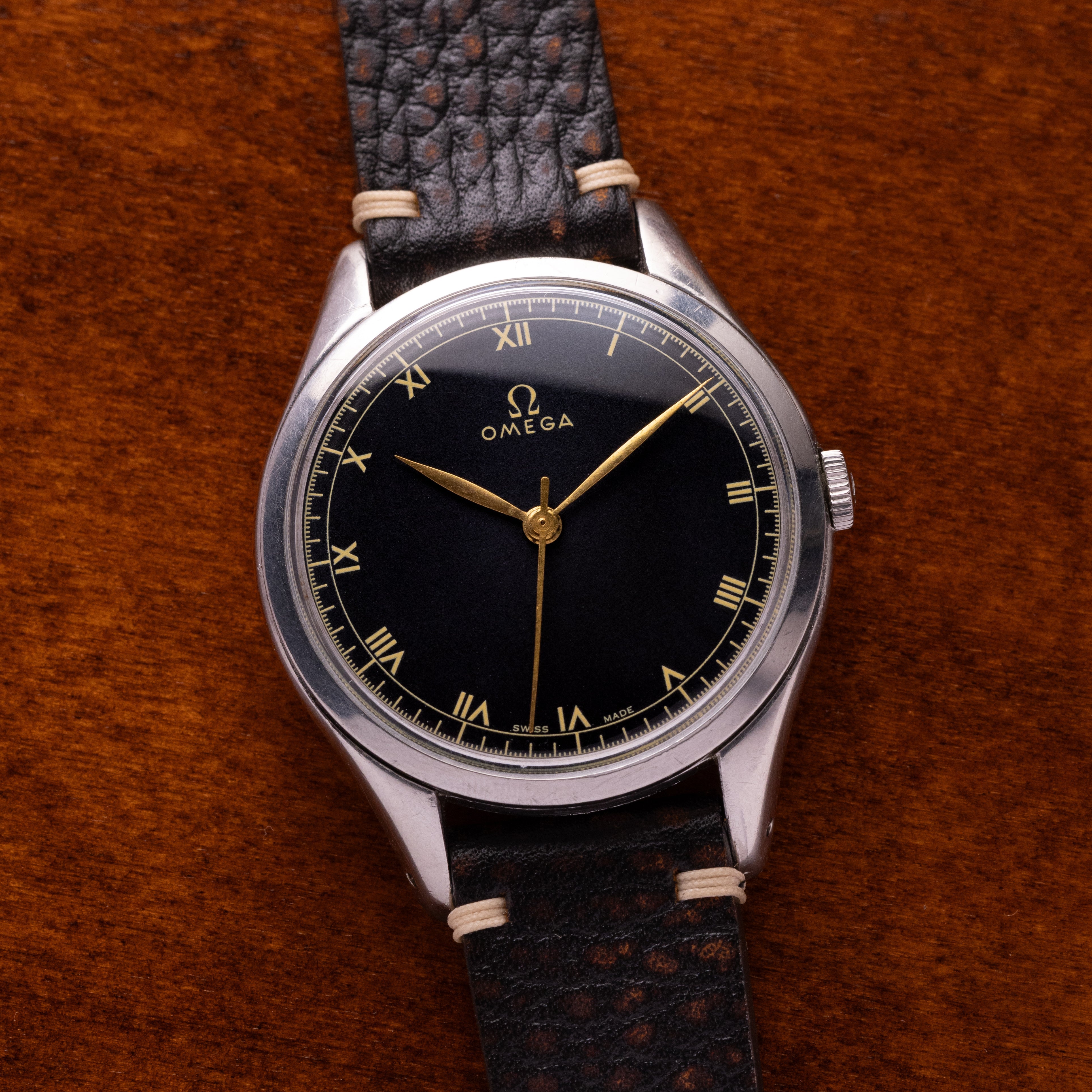 Oversize "Omega" Jumbo Watch, Black dial from 1940s, - VintageDuMarko