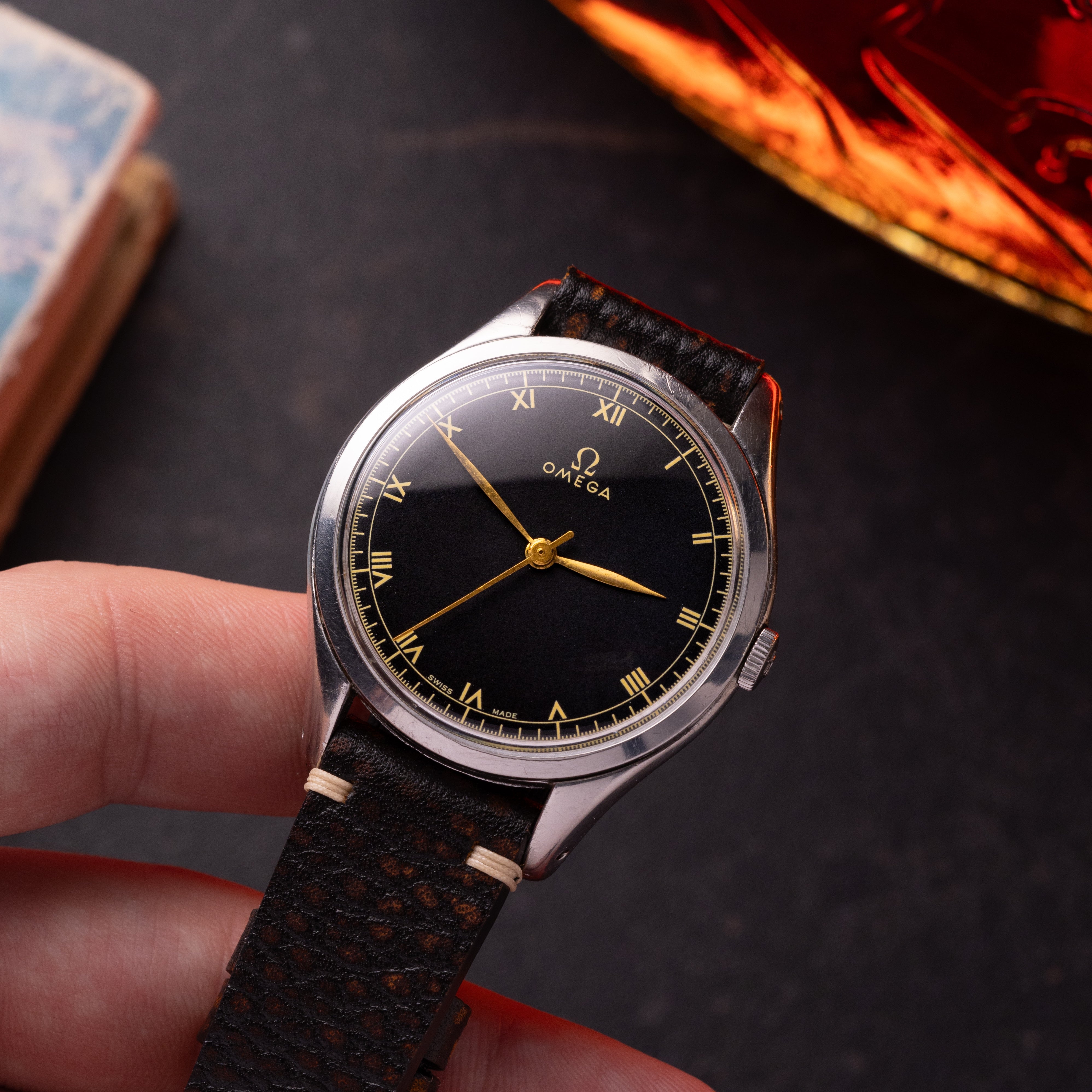 Oversize "Omega" Jumbo Watch, Black dial from 1940s, - VintageDuMarko