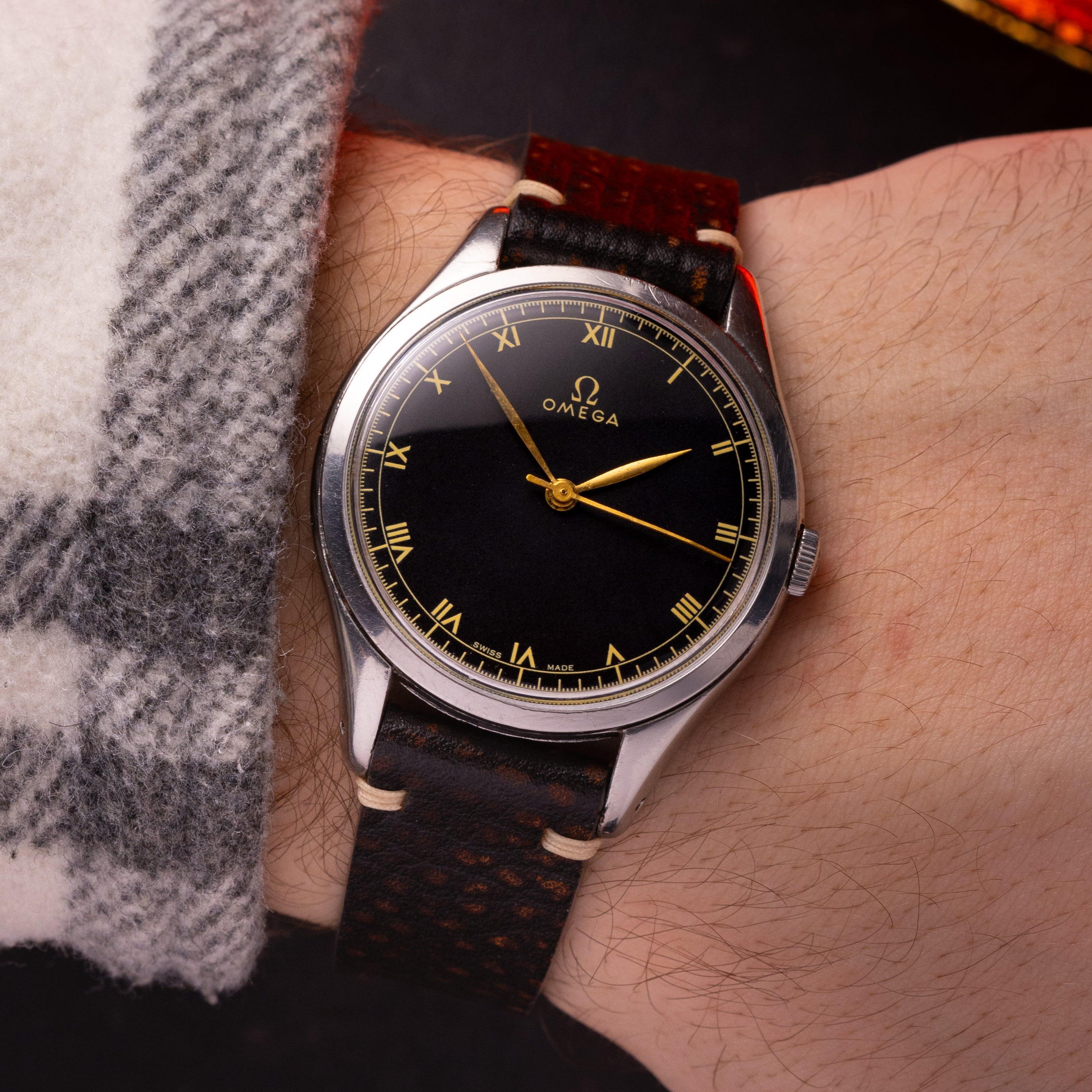 Oversize "Omega" Jumbo Watch, Black dial from 1940s, - VintageDuMarko