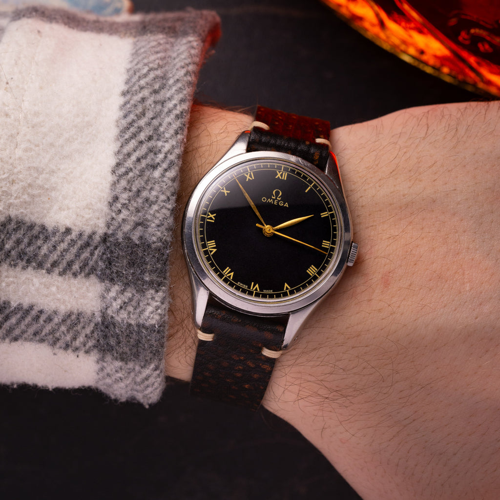 Oversize "Omega" Jumbo Watch, Black dial from 1940s, - VintageDuMarko