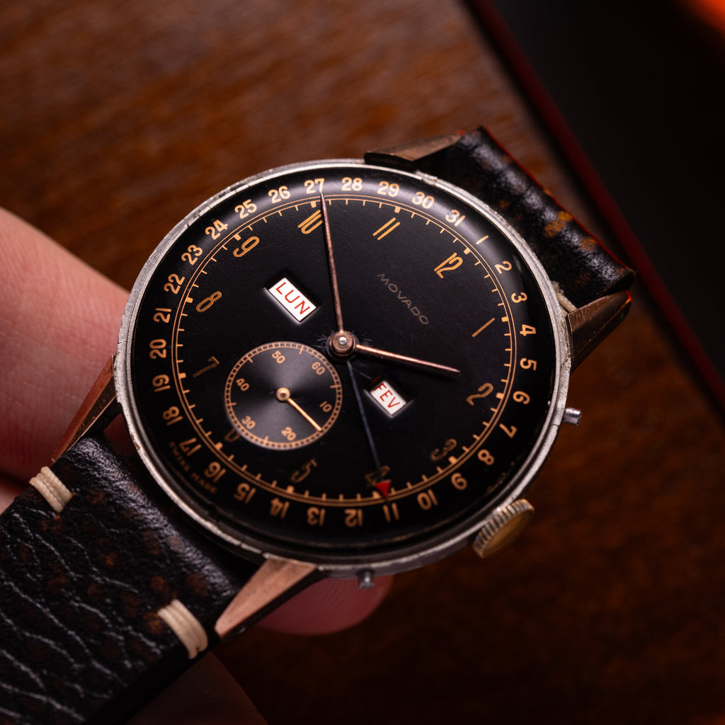 Rare Oversized Movado Triple Calendar watch, Military antique rare watch - VintageDuMarko