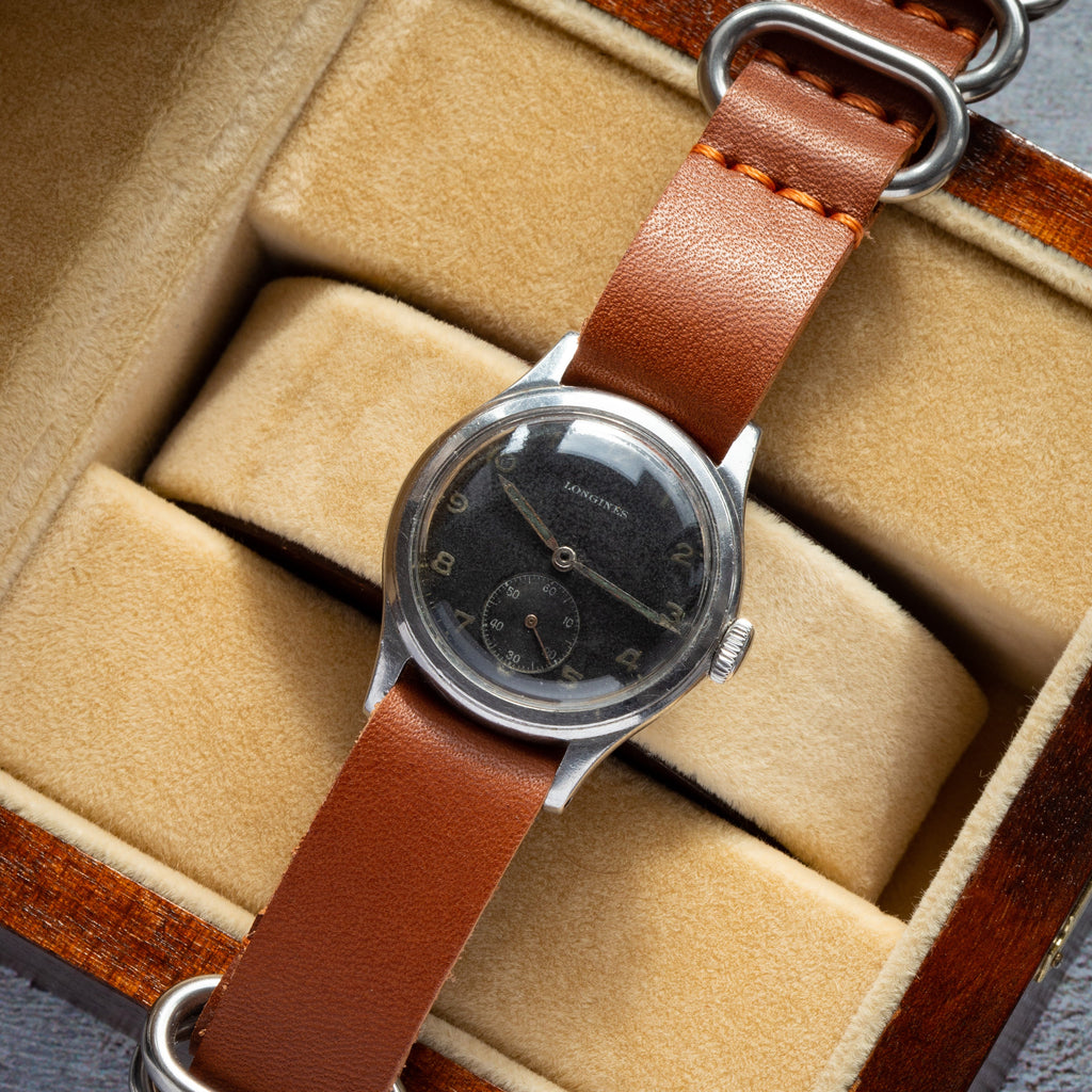 Rare Vintage "Longines" Black Dial, Swiss Military Watch - VintageDuMarko