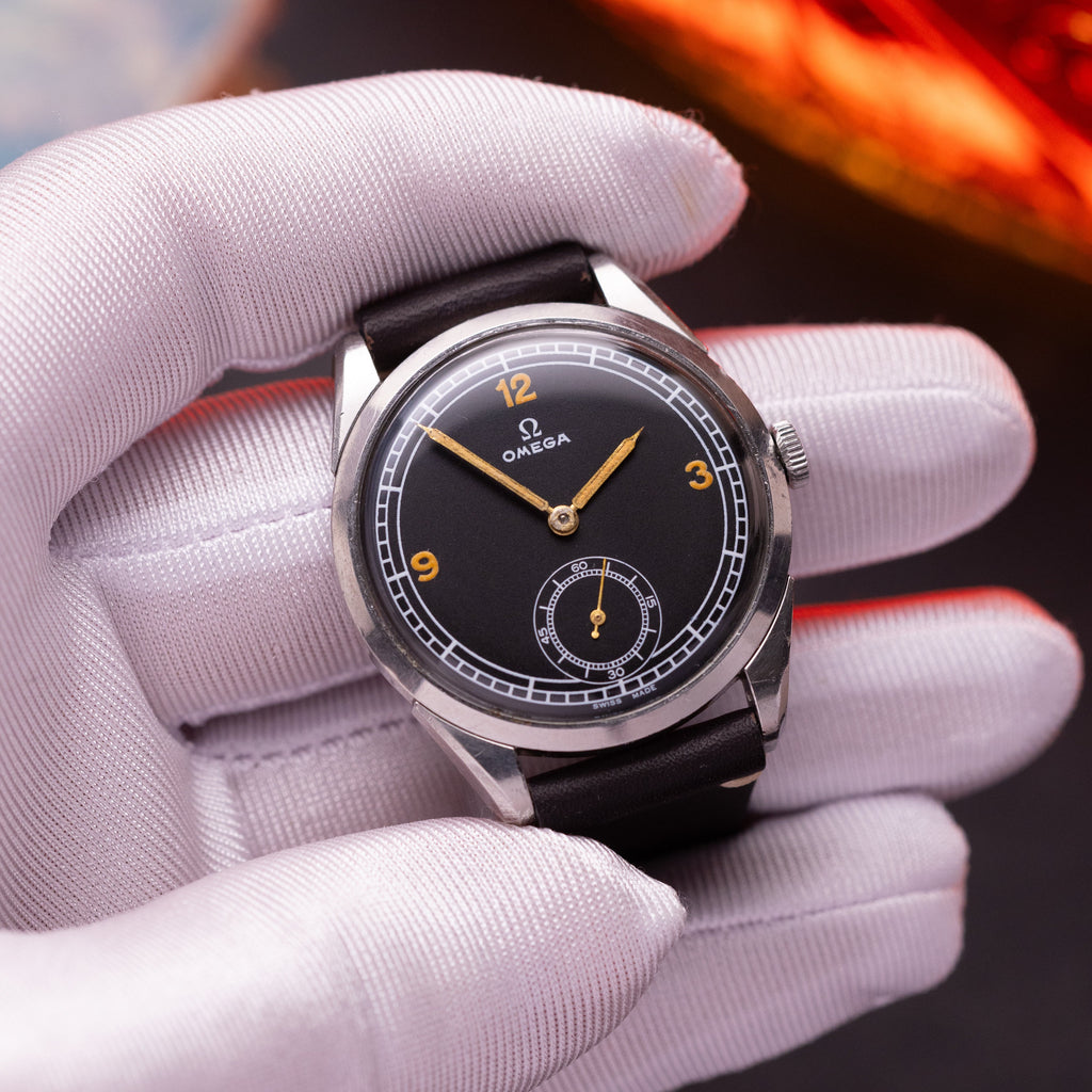 Rare Vintage "Omega Calatrava" watch, Black sector dial - VintageDuMarko