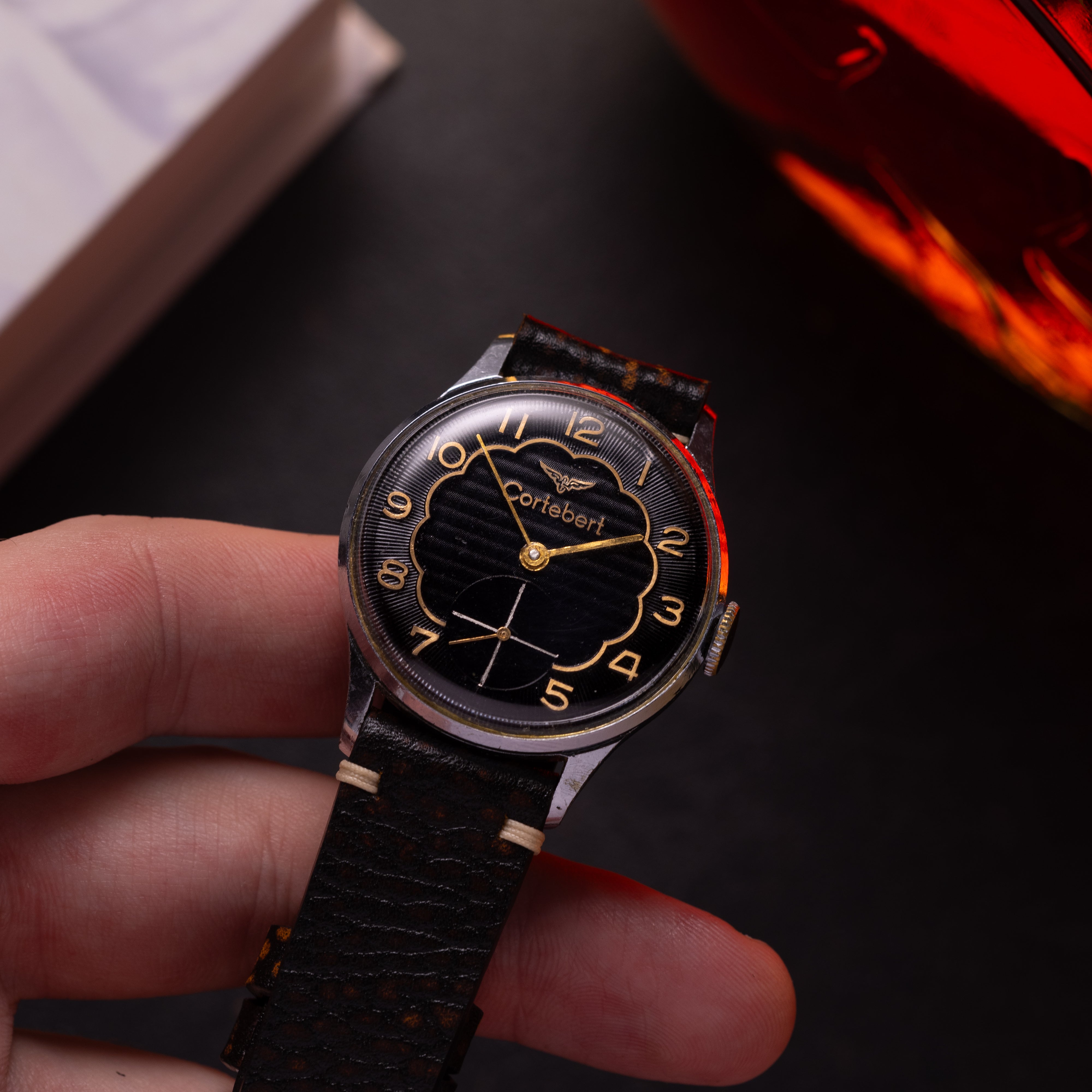 Rare watch Cortebert black dial from 1950s, Vintage Swiss Watch - VintageDuMarko
