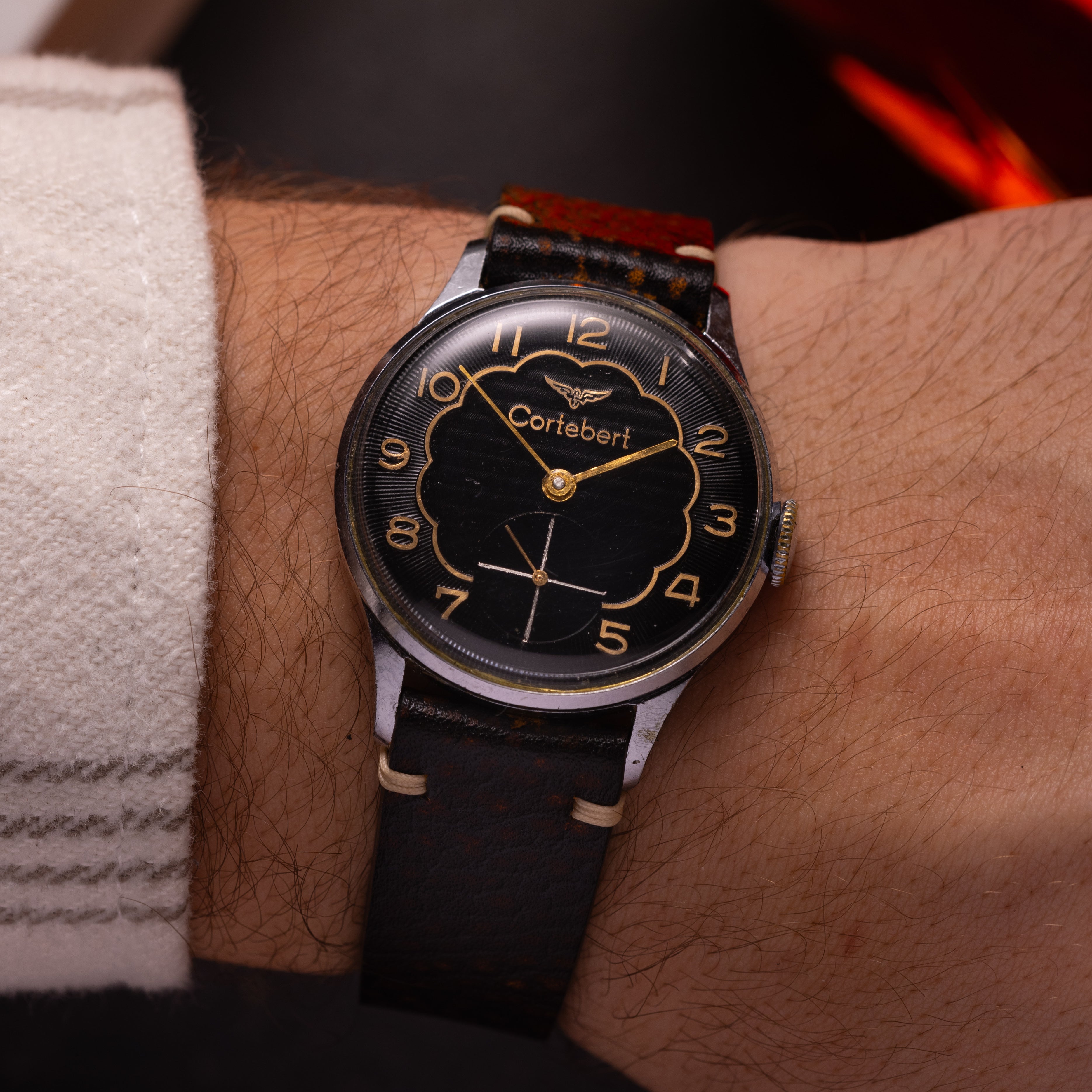 Rare watch Cortebert black dial from 1950s, Vintage Swiss Watch - VintageDuMarko