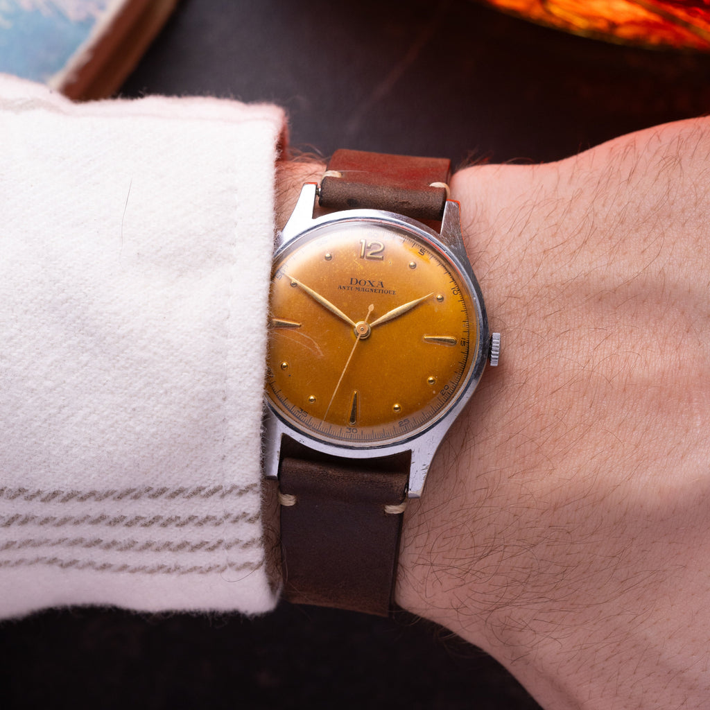 Vintage "Doxa" Calatrava Watch, Salmon Dial - VintageDuMarko