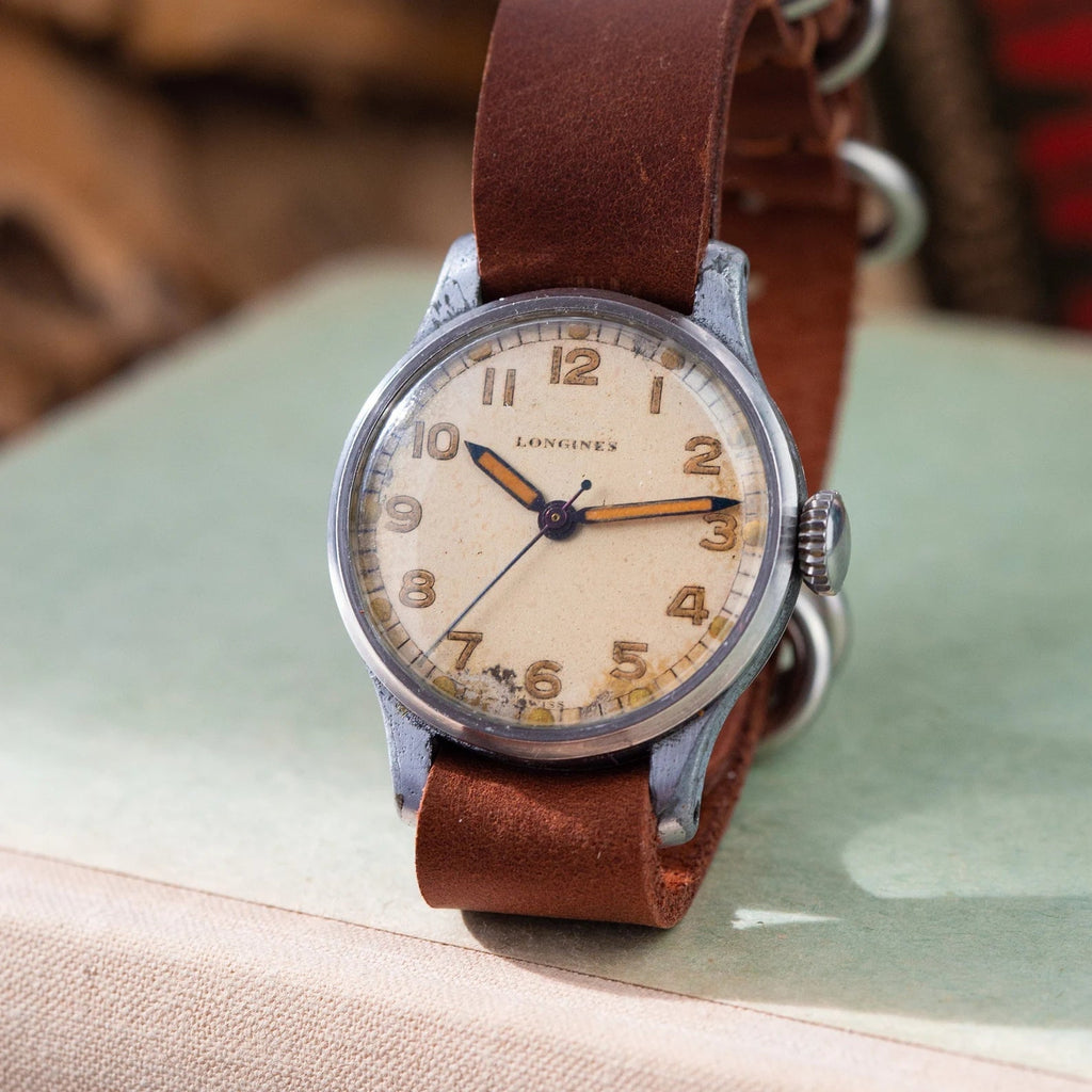 Vintage "Longines" Watch, Military Swiss watch for Men with Patina Dial - VintageDuMarko