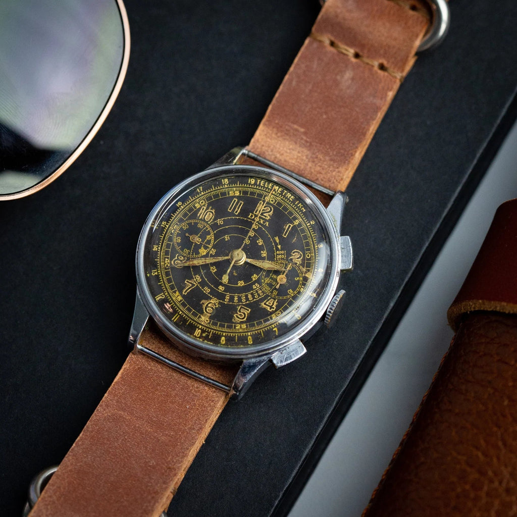 Vintage Military Chronograph "Doxa Aviator" Watch, Valjoux Cal.22 Movement - VintageDuMarko
