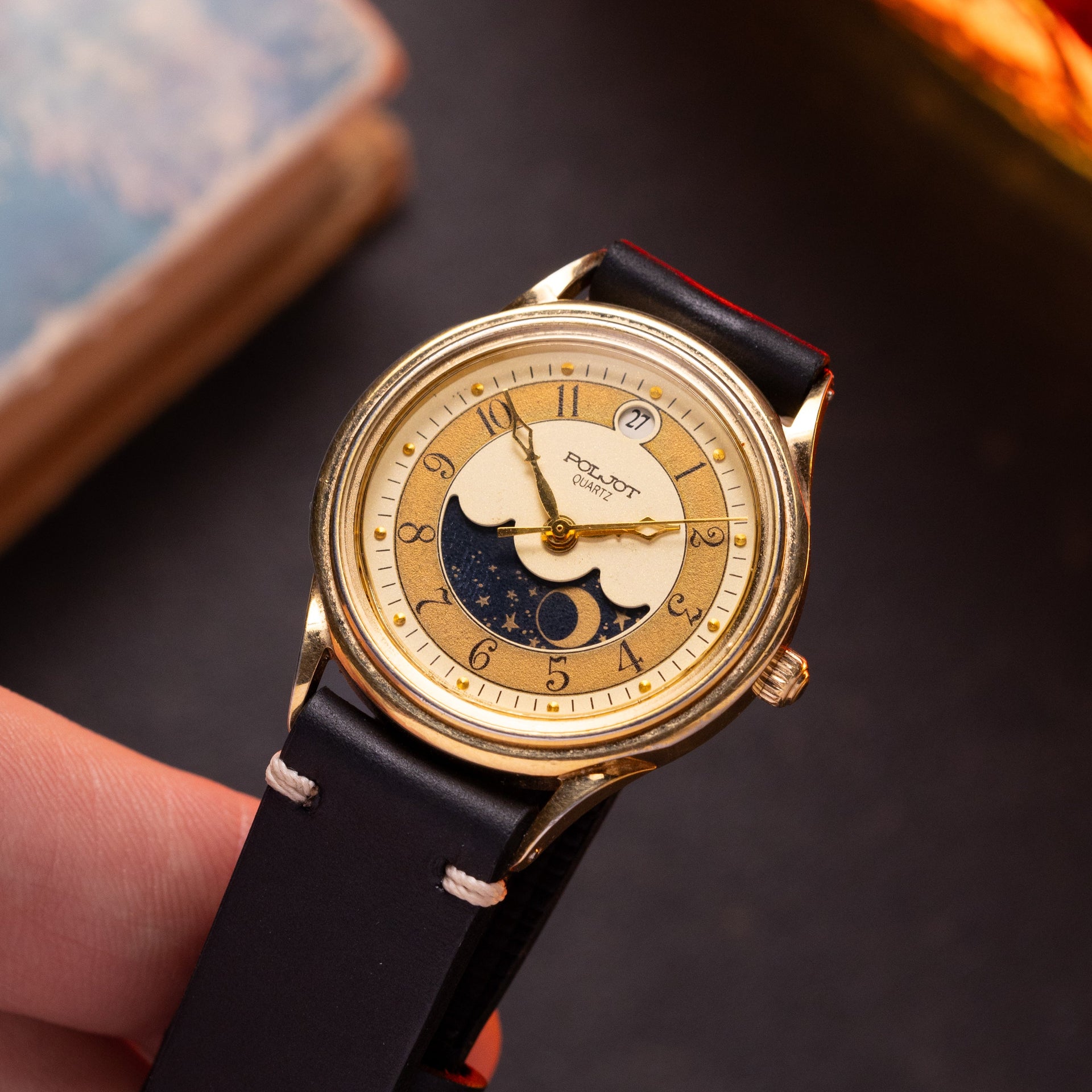 Vintage Poljot Moon and Sun Phases Watch, Quartz USSR Unisex Watch