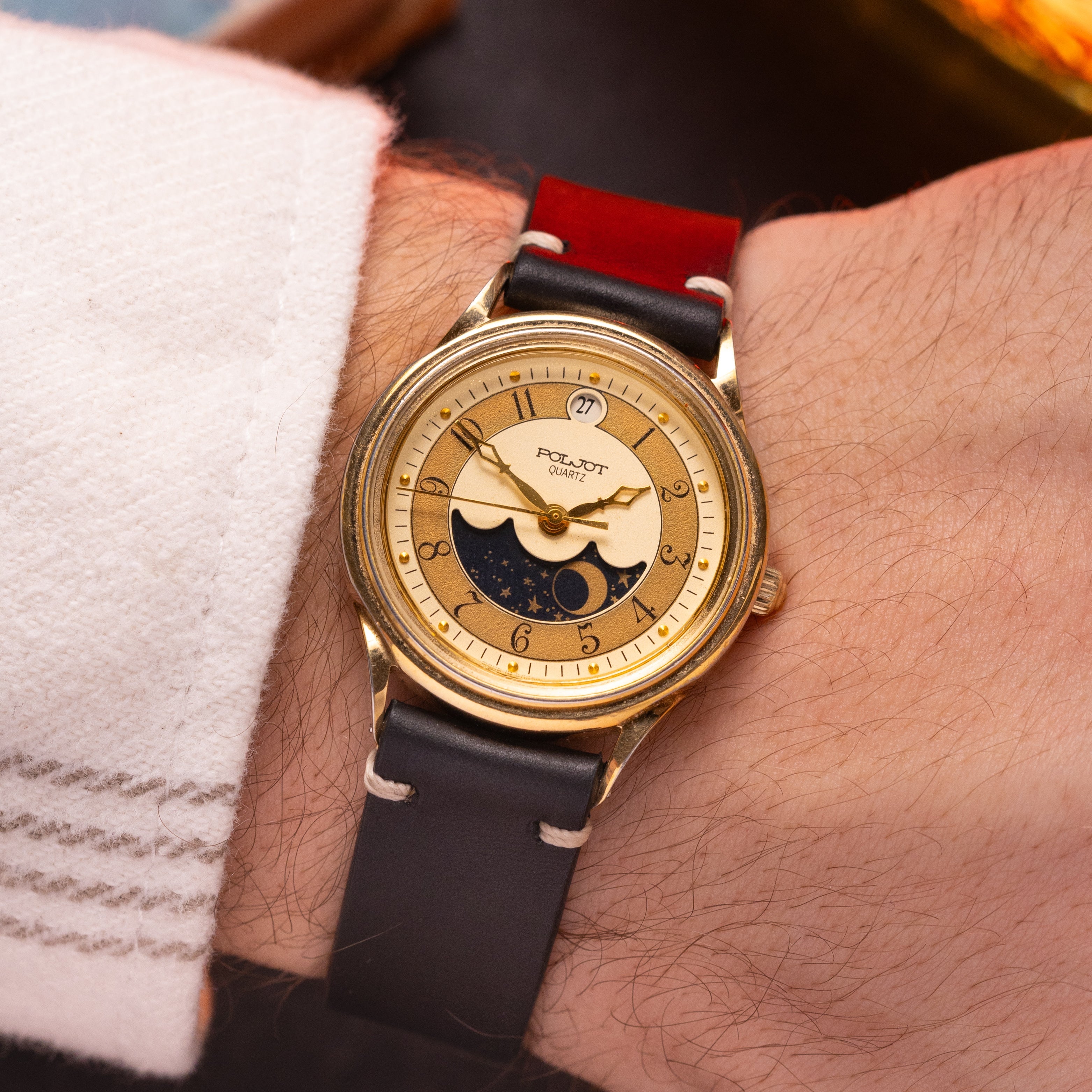Vintage Poljot Moon and Sun Phases Watch, Quartz USSR Unisex Watch - VintageDuMarko