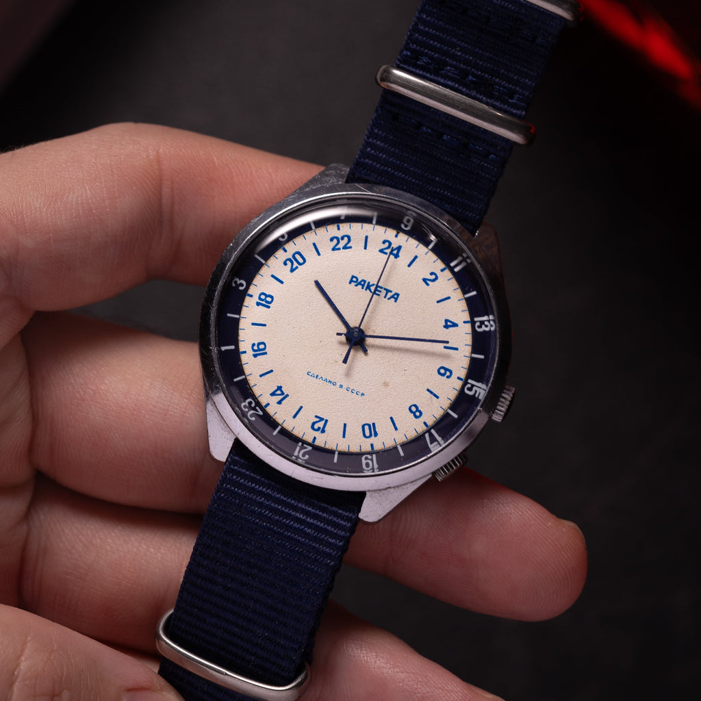 Vintage Rare Soviet "Raketa 24 Hours" Watch, Mechanical 24h Format USSR Watch - VintageDuMarko