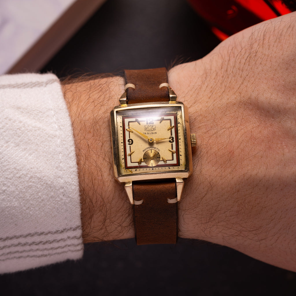 Vintage Rare UMF Ruhla Art Deco Watch, Gold Tank - VintageDuMarko