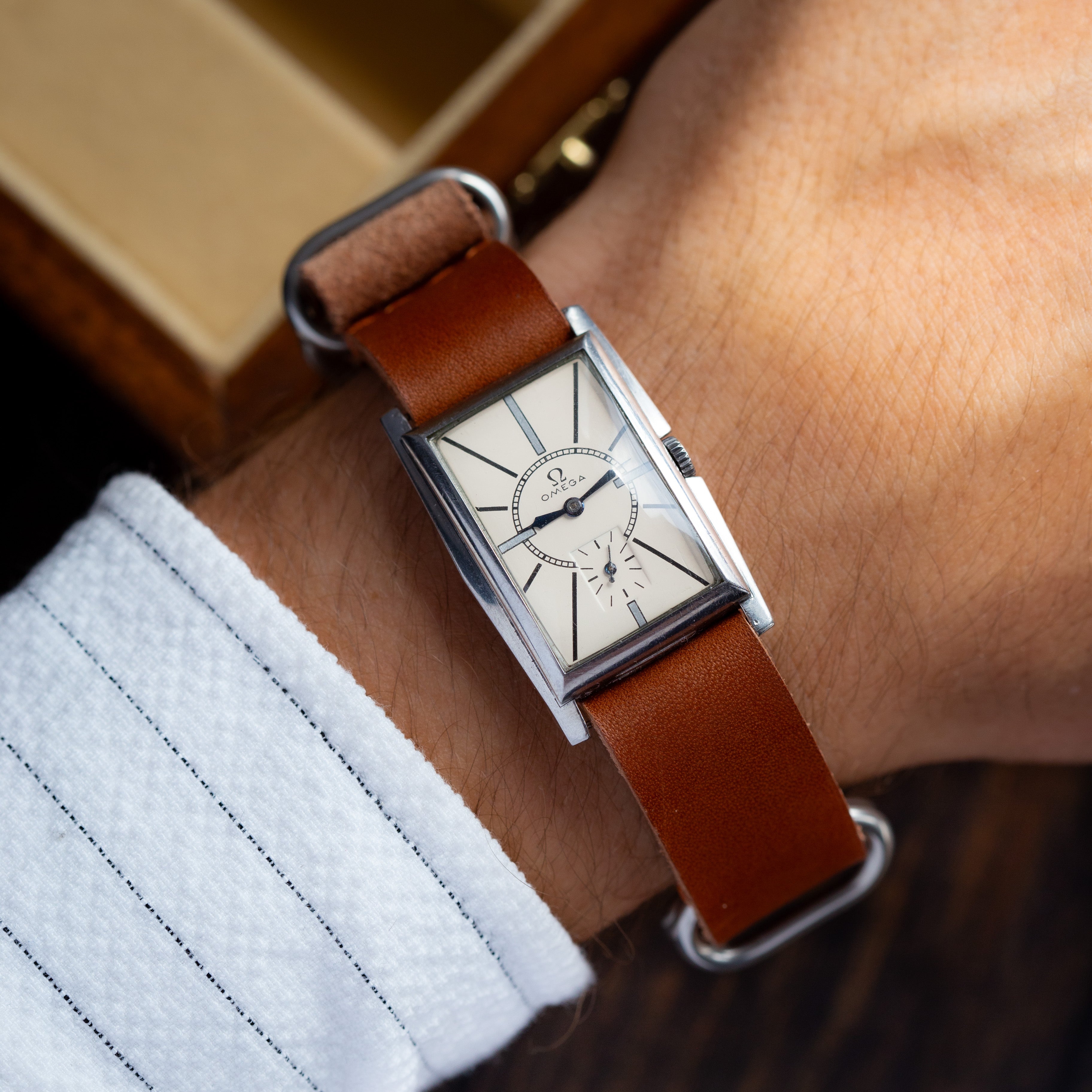 Vintage Square Watch "Omega" in Tank Style, Rare Swiss Watches - VintageDuMarko