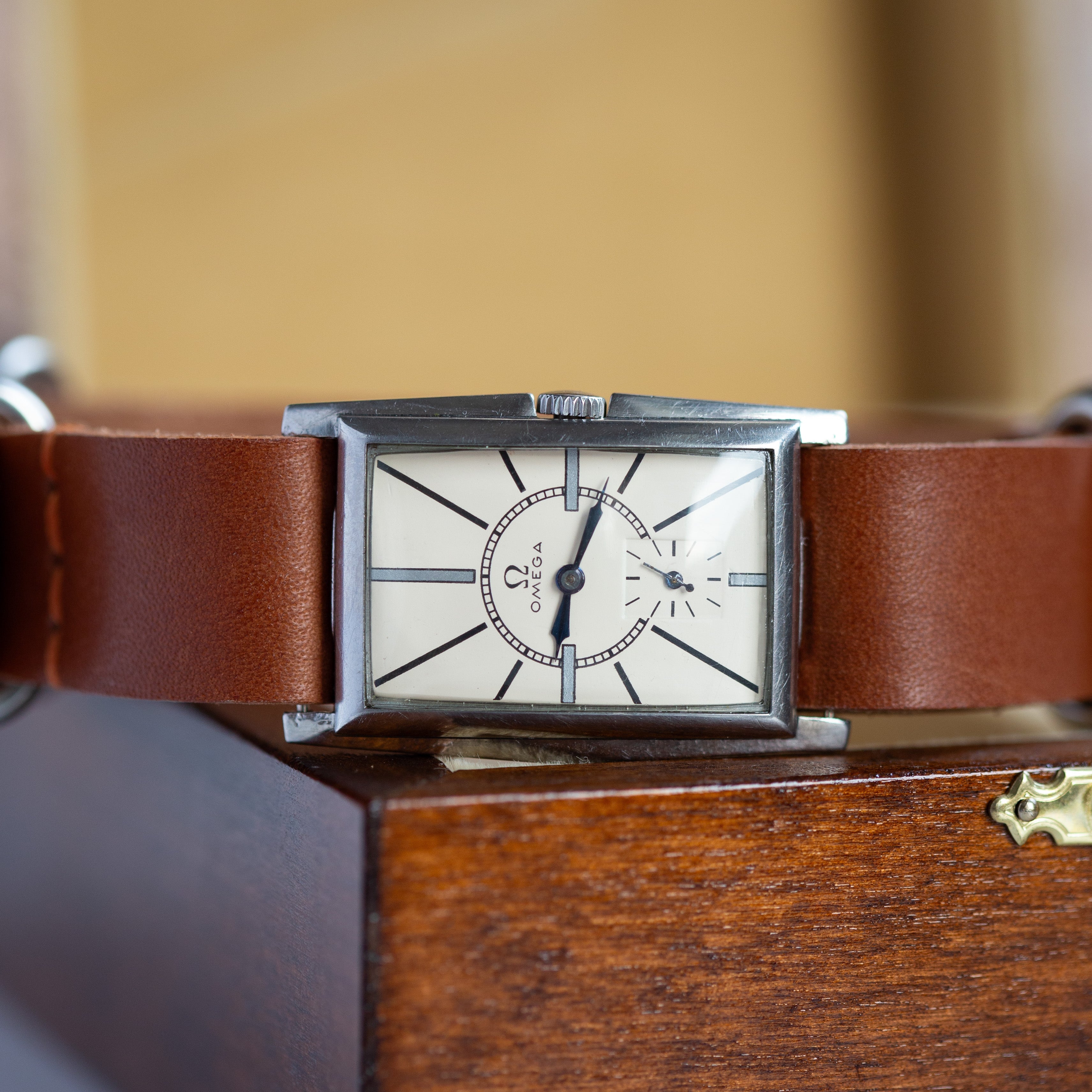Vintage Square Watch "Omega" in Tank Style, Rare Swiss Watches - VintageDuMarko