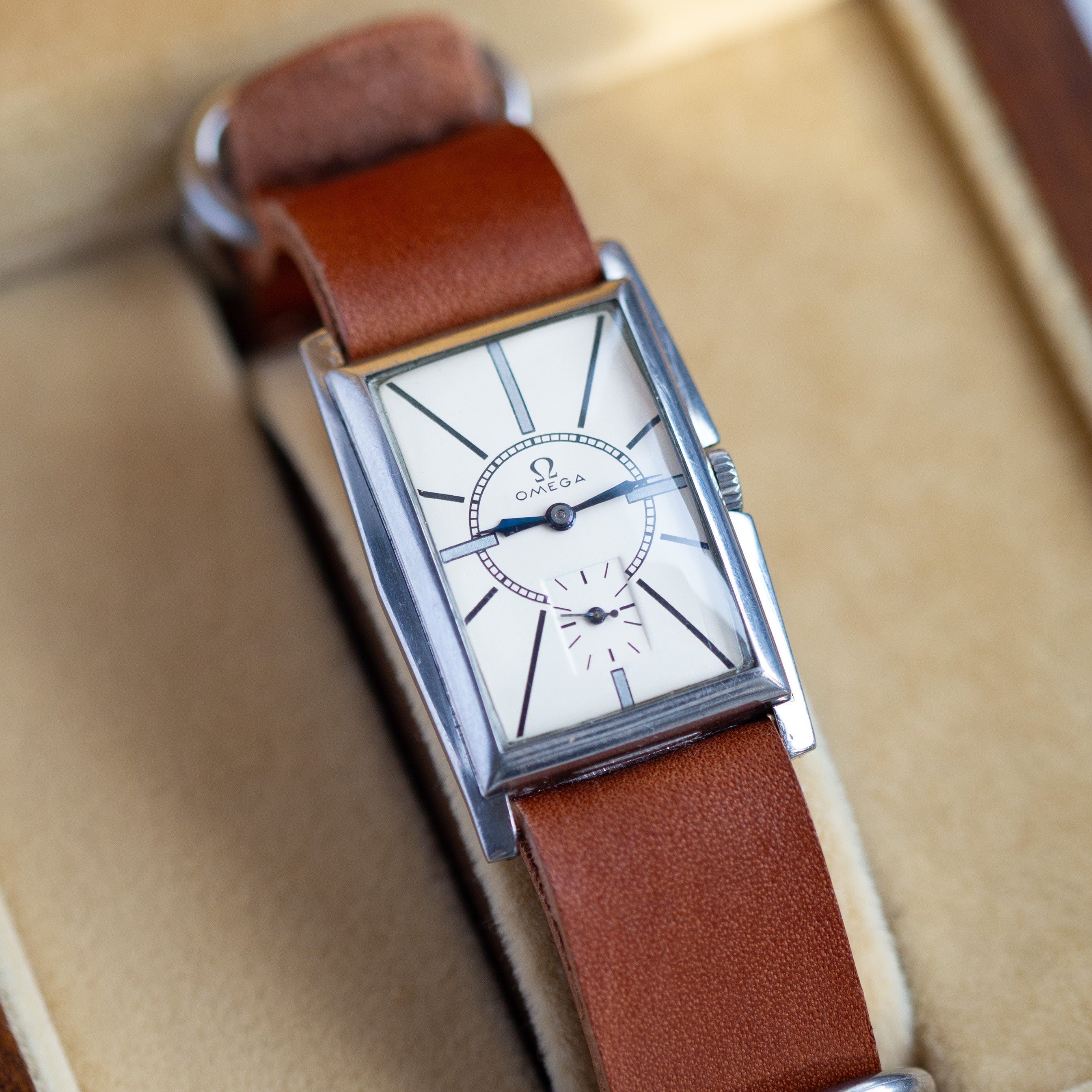 Vintage Square Watch "Omega" in Tank Style, Rare Swiss Watches - VintageDuMarko