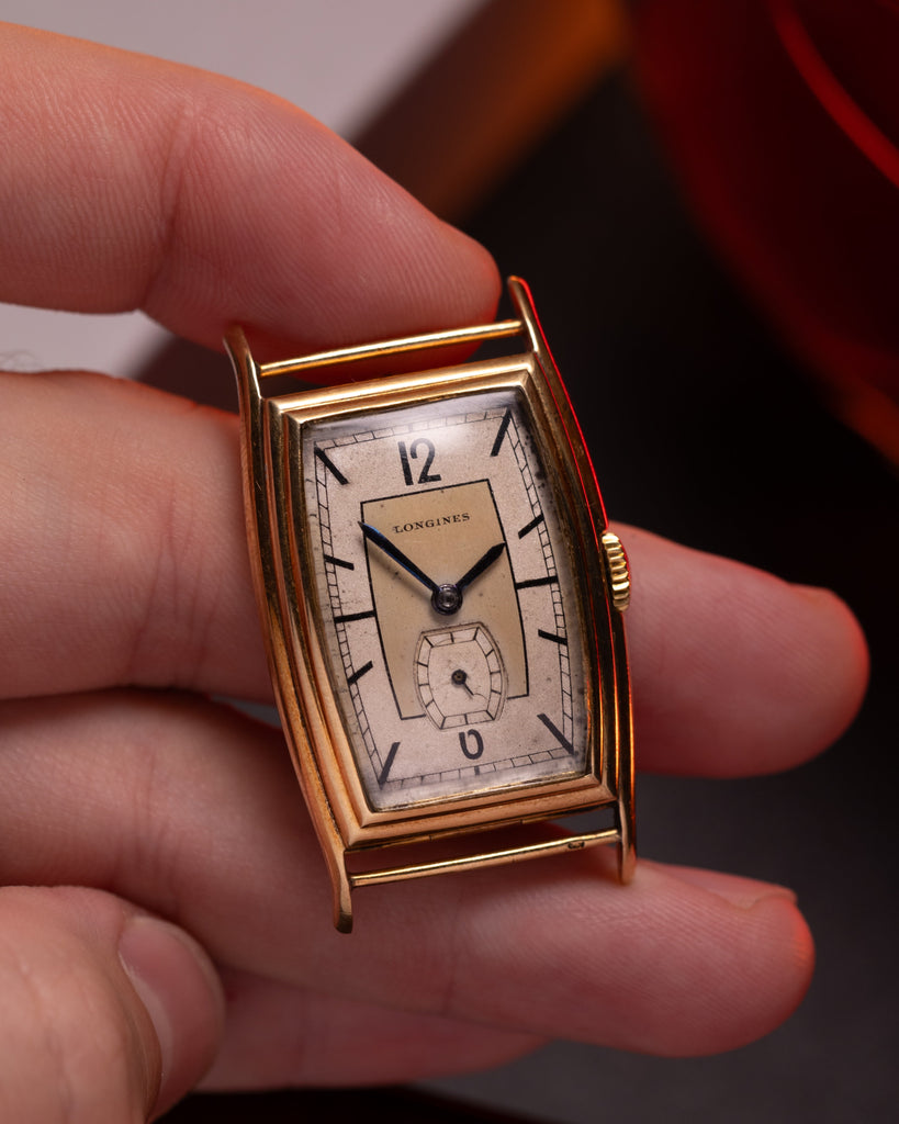 Vintage watch Longines Solid Gold Tank, Art Deco from 1930s - VintageDuMarko