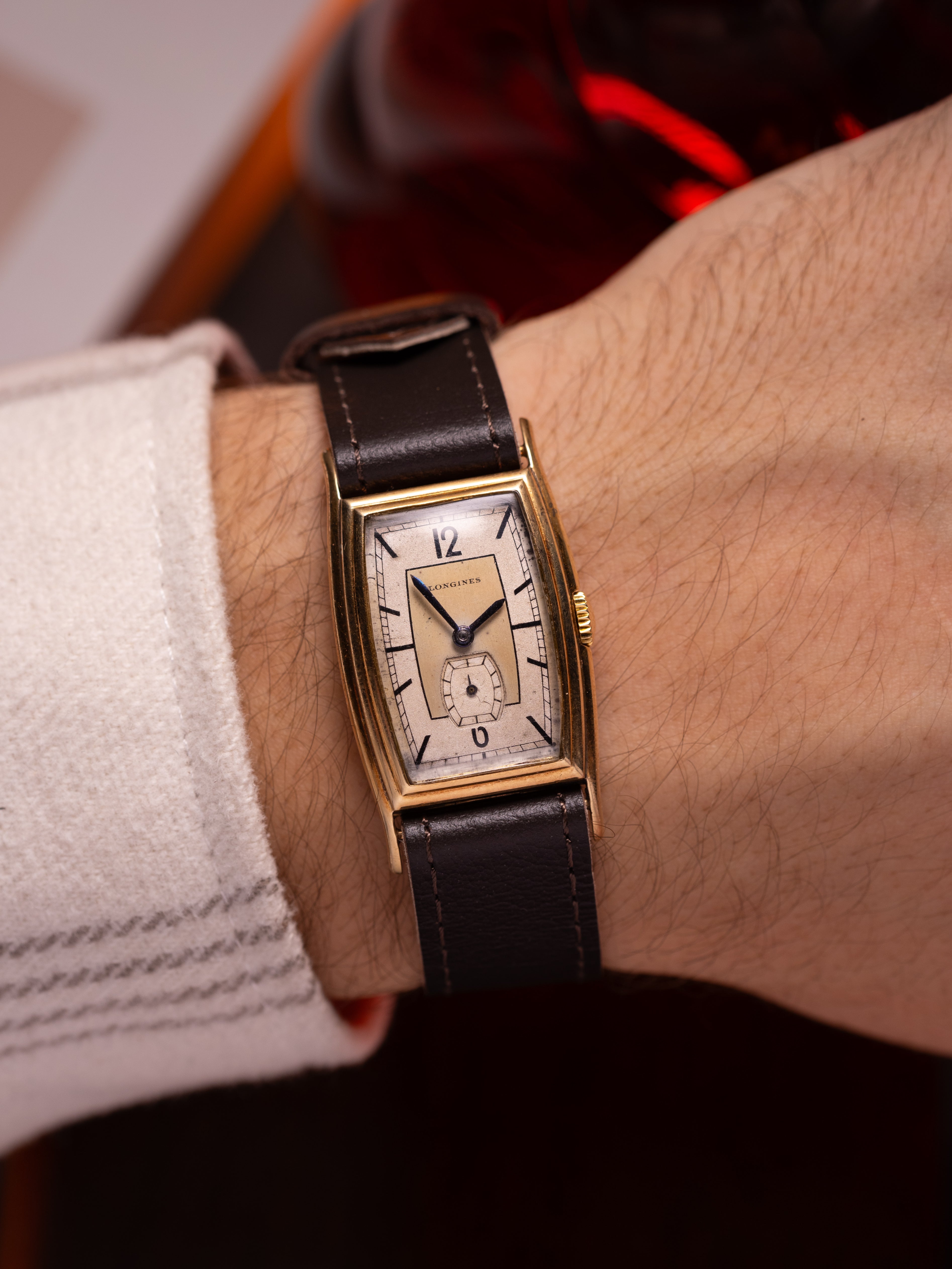 Vintage watch Longines Solid Gold Tank, Art Deco from 1930s - VintageDuMarko