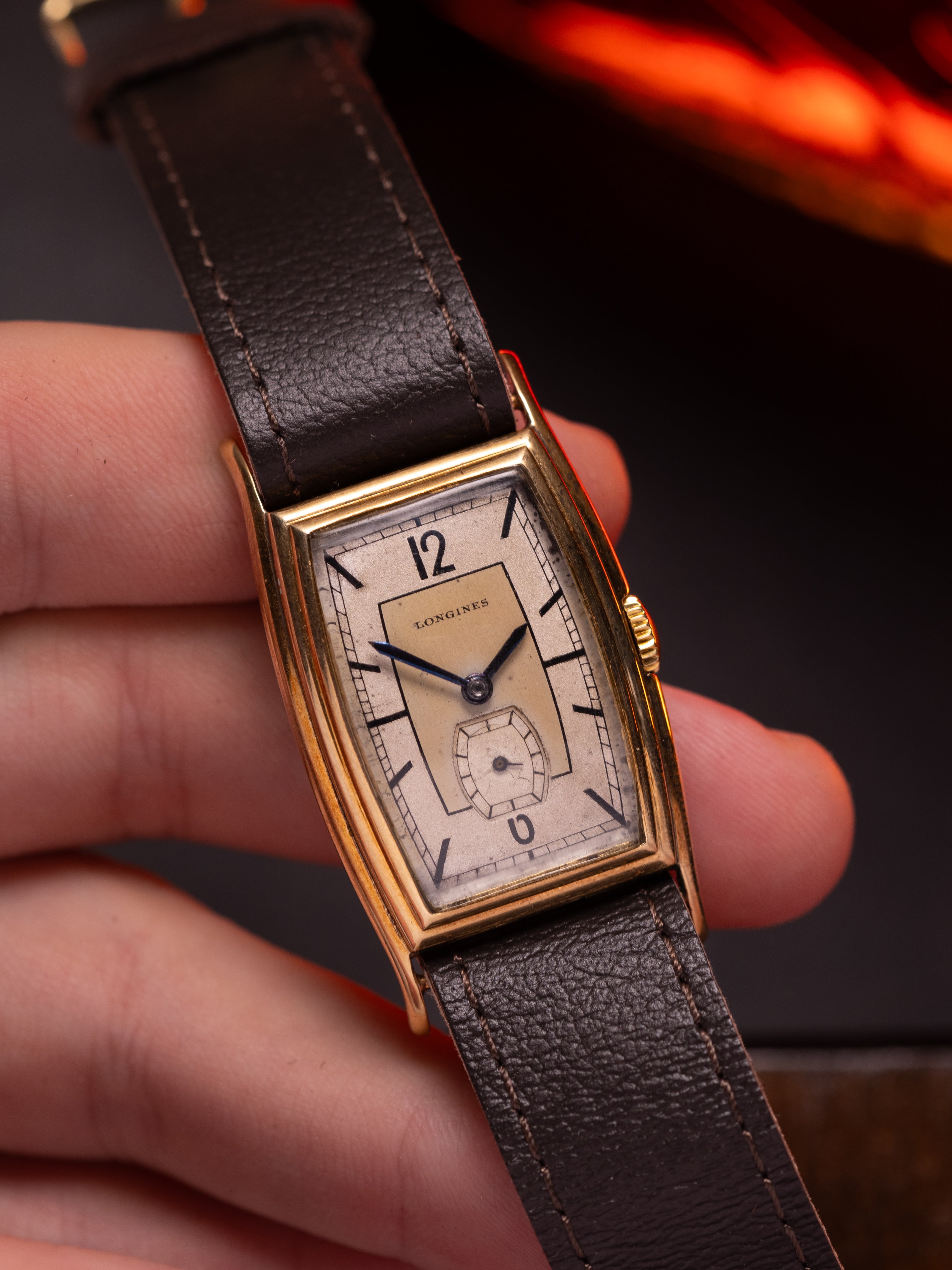 Vintage watch Longines Solid Gold Tank, Art Deco from 1930s - VintageDuMarko