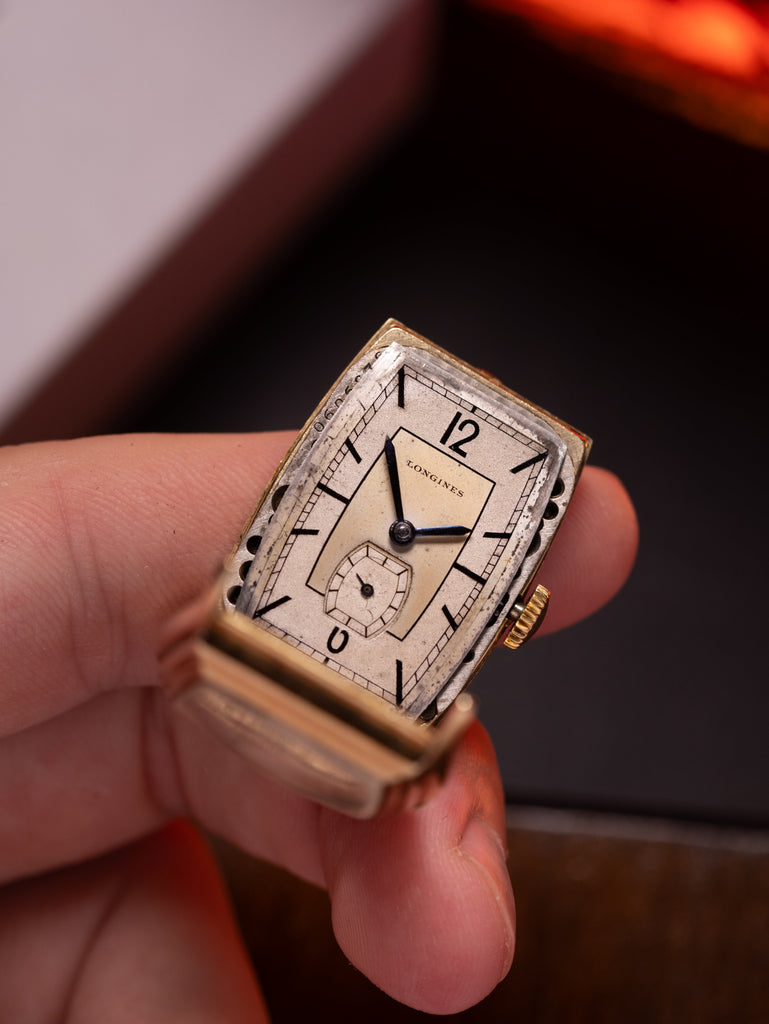 Vintage watch Longines Solid Gold Tank, Art Deco from 1930s - VintageDuMarko