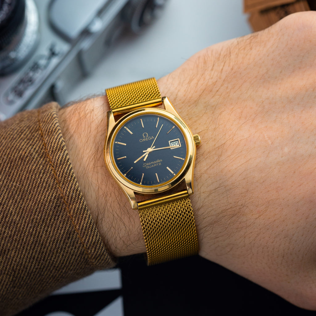 Vintage Watch "Omega Seamaster Quartz", Original Swiss Watch with Gold Plated Case - VintageDuMarko
