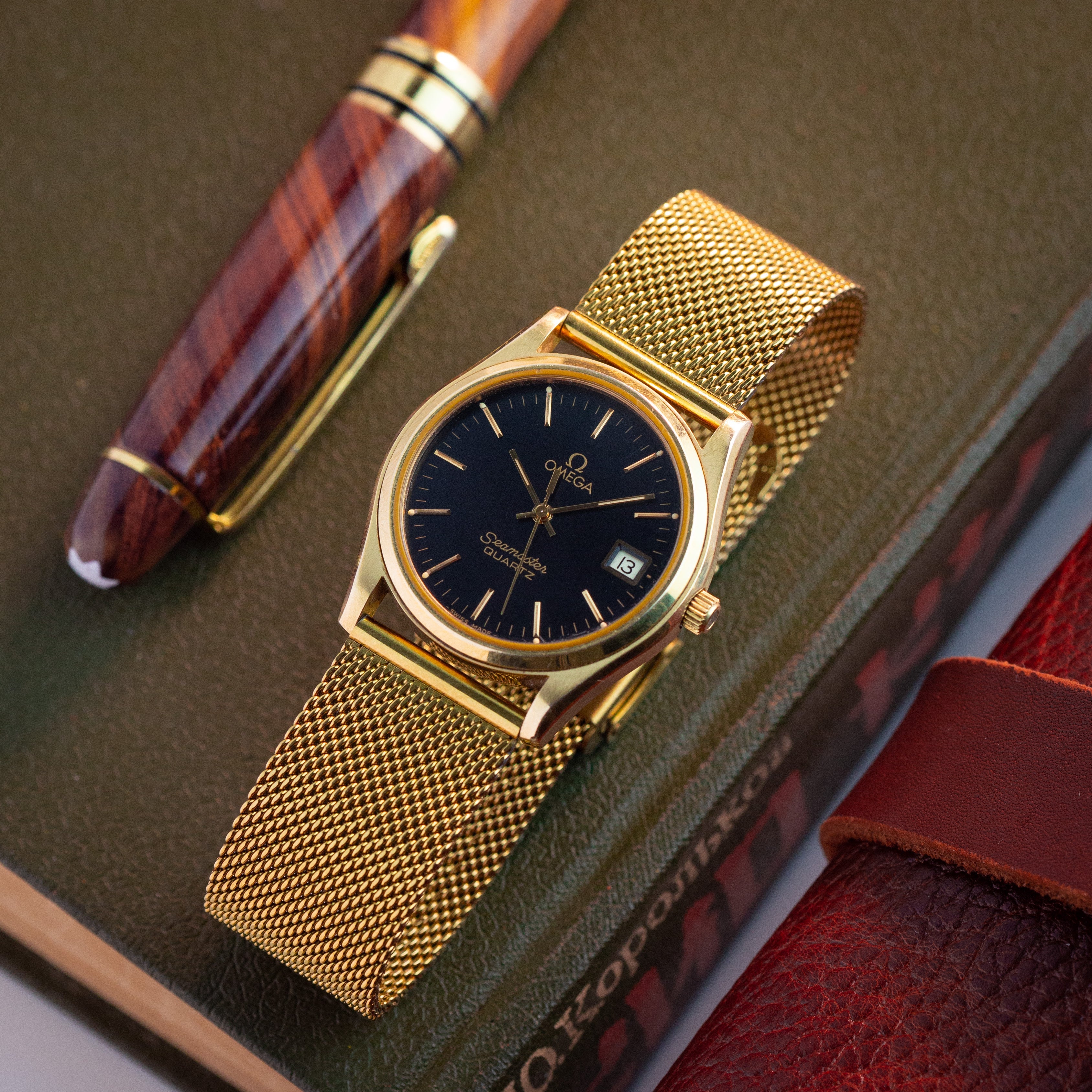 Vintage Watch "Omega Seamaster Quartz", Original Swiss Watch with Gold Plated Case - VintageDuMarko