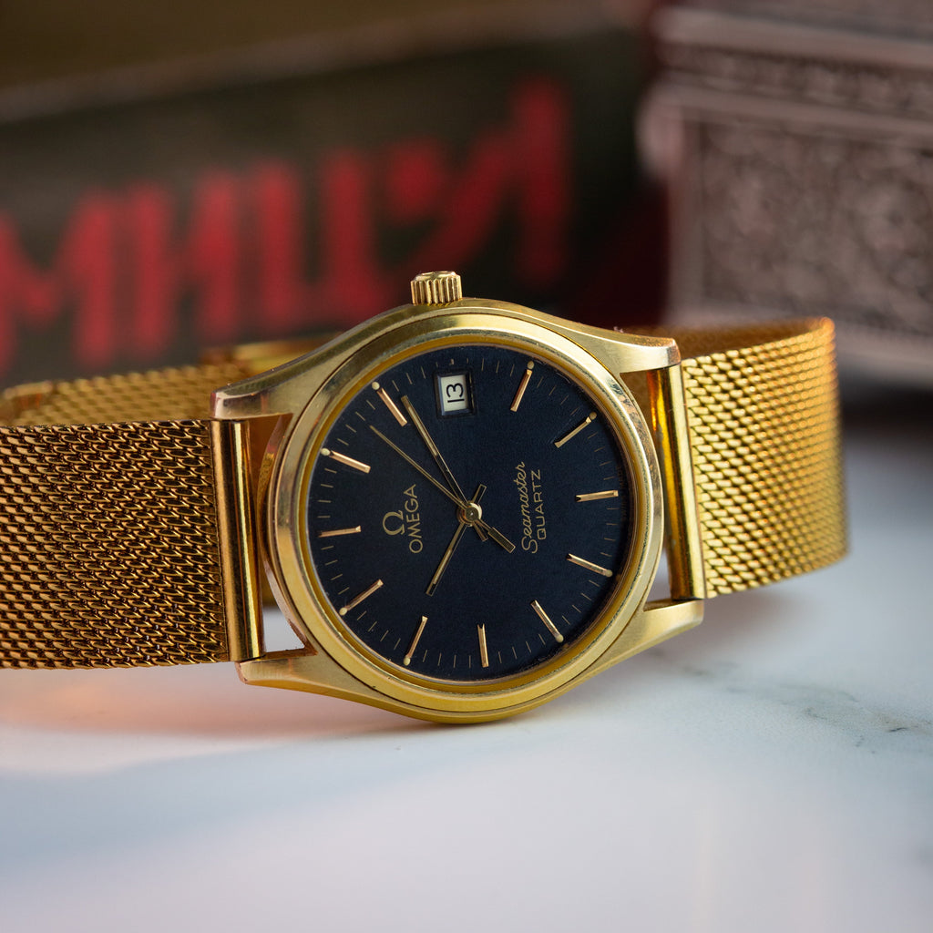 Vintage Watch "Omega Seamaster Quartz", Original Swiss Watch with Gold Plated Case - VintageDuMarko